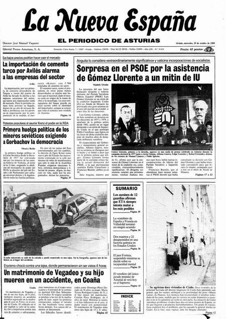 Portada Miércoles 25 de Octubre de 1989