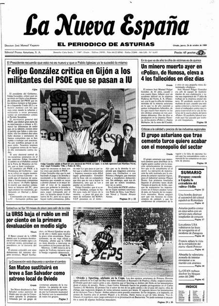 Portada Jueves 26 de Octubre de 1989