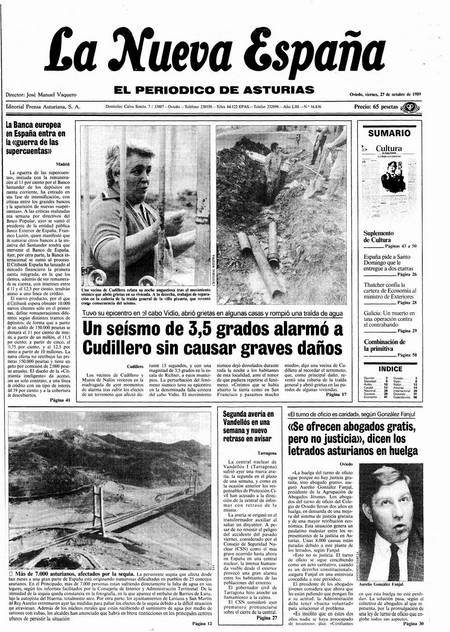 Portada Viernes 27 de Octubre de 1989