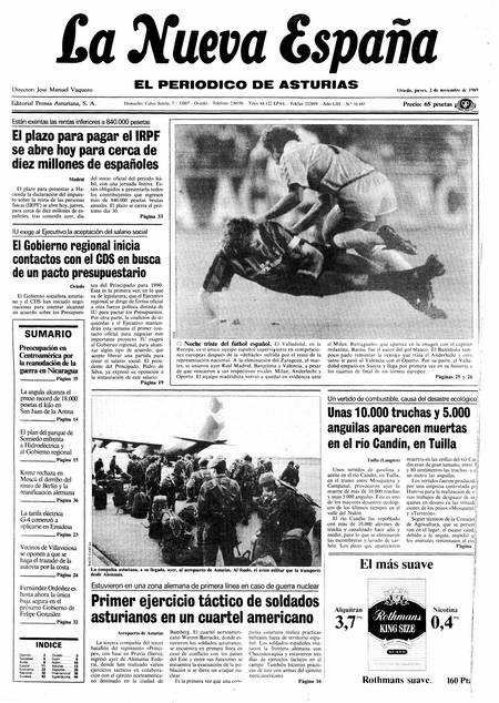 Portada Jueves 2 de Noviembre de 1989