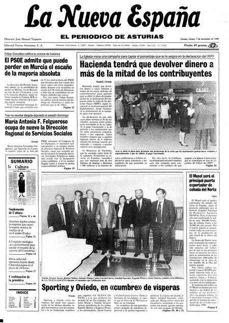 Portada Viernes 3 de Noviembre de 1989