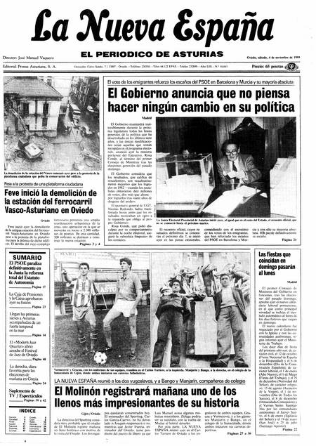 Portada Sábado 4 de Noviembre de 1989