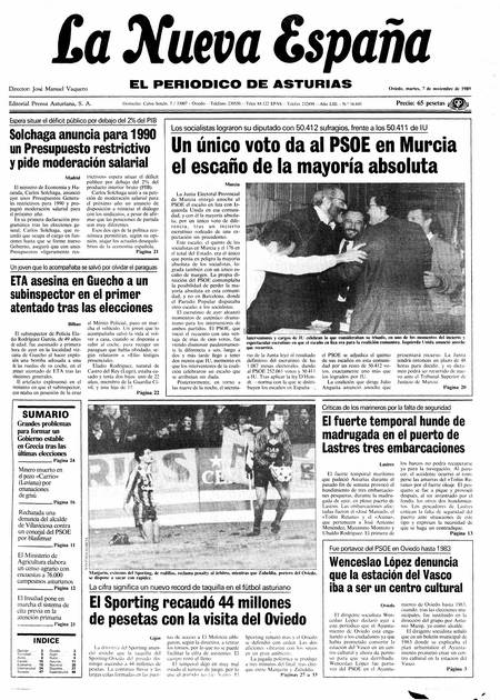 Portada Martes 7 de Noviembre de 1989