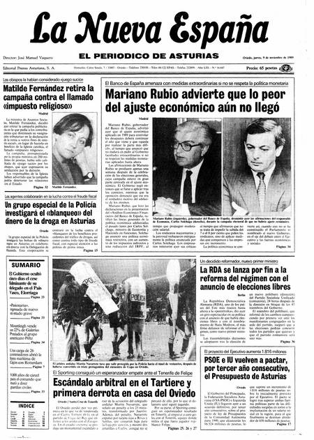 Portada Jueves 9 de Noviembre de 1989