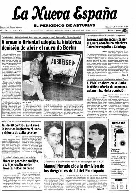 Portada Viernes 10 de Noviembre de 1989