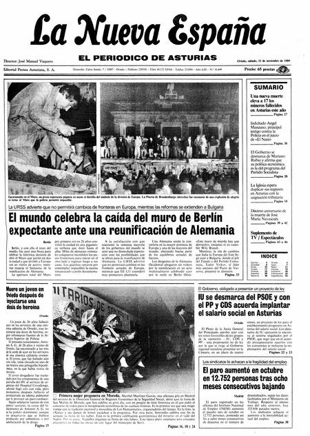 Portada Sábado 11 de Noviembre de 1989
