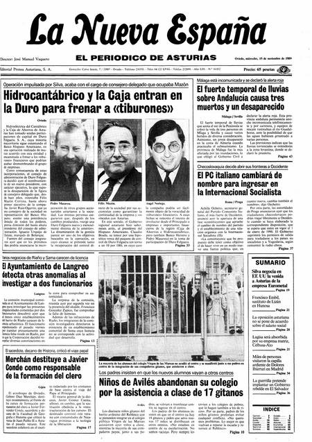 Portada Miércoles 15 de Noviembre de 1989