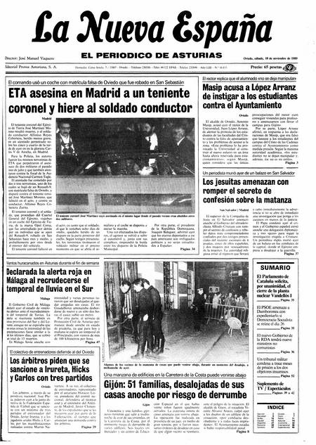 Portada Sábado 18 de Noviembre de 1989