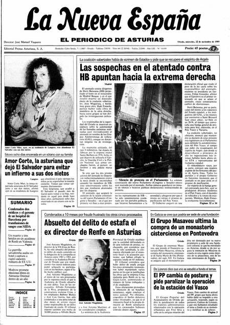 Portada Miércoles 22 de Noviembre de 1989