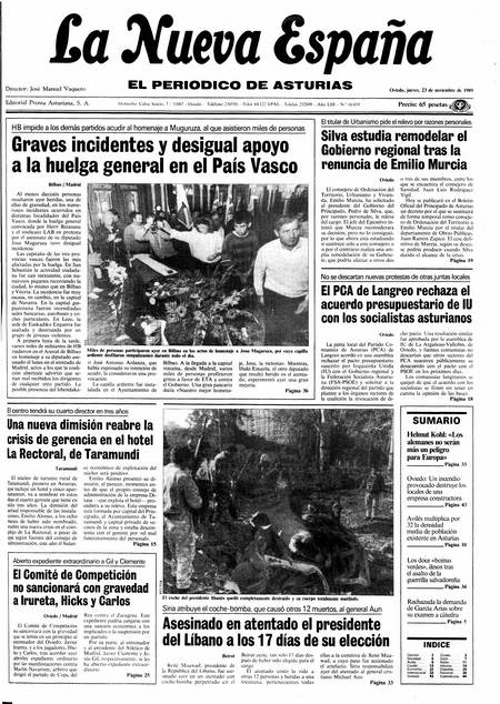 Portada Jueves 23 de Noviembre de 1989