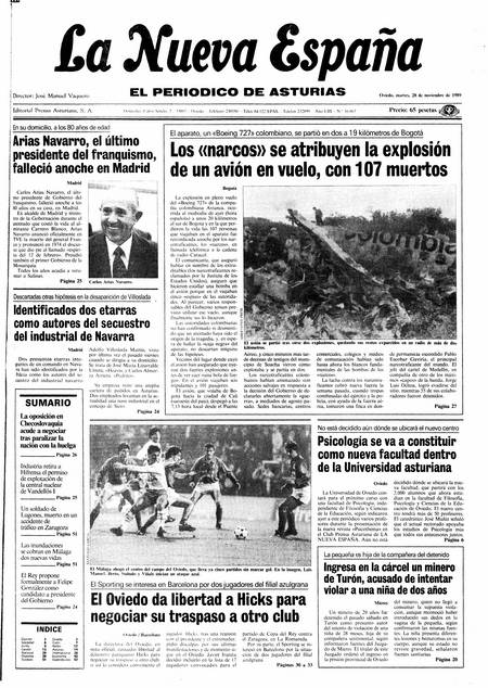 Portada Martes 28 de Noviembre de 1989