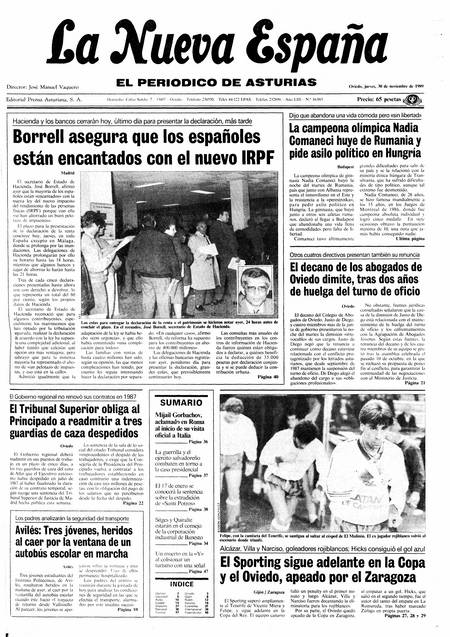 Portada Jueves 30 de Noviembre de 1989