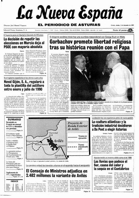 Portada Sábado 2 de Diciembre de 1989