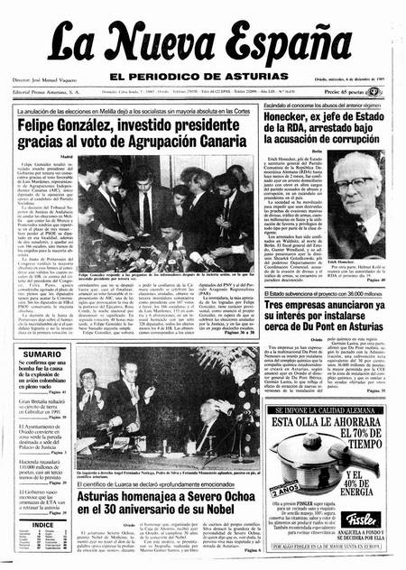 Portada Miércoles 6 de Diciembre de 1989