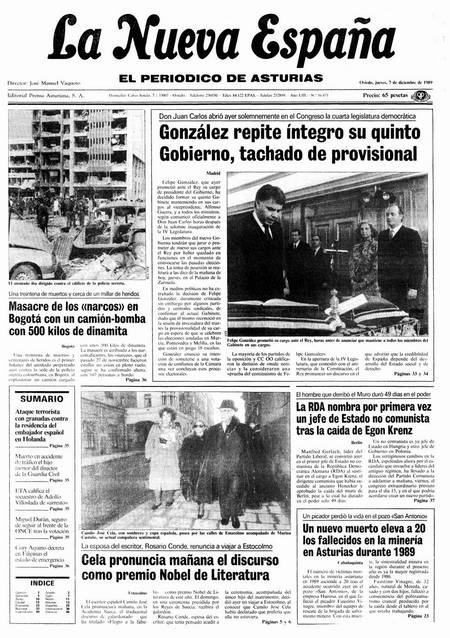 Portada Jueves 7 de Diciembre de 1989