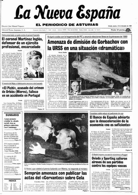 Portada Martes 12 de Diciembre de 1989