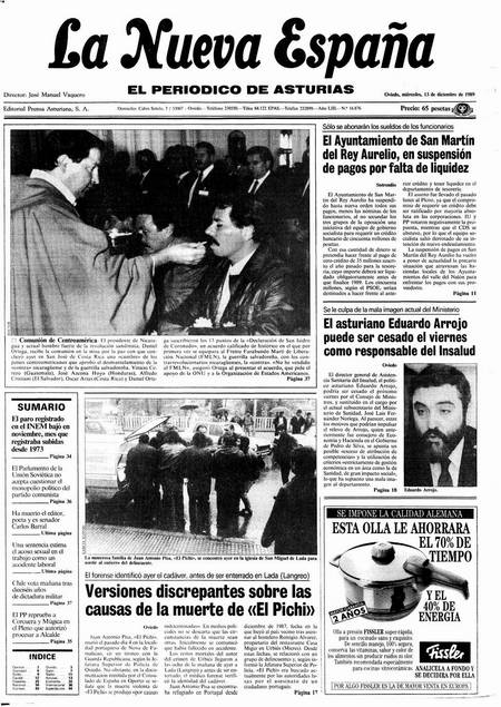 Portada Miércoles 13 de Diciembre de 1989