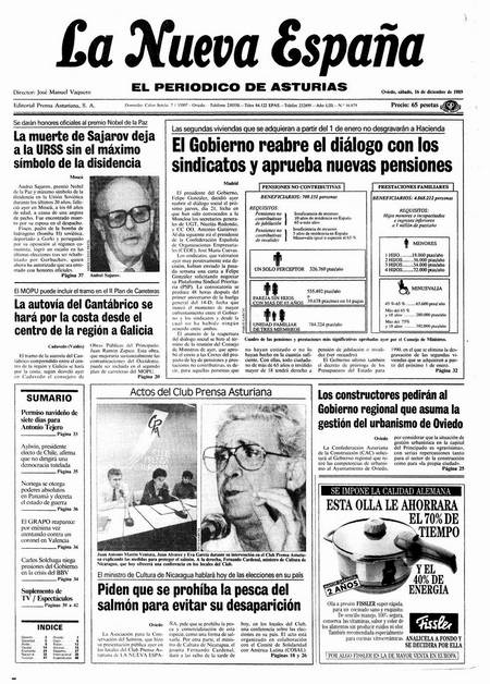 Portada Sábado 16 de Diciembre de 1989