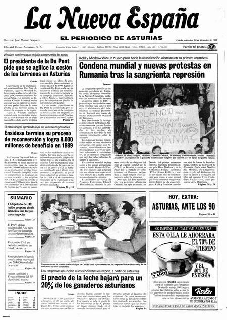 Portada Miércoles 20 de Diciembre de 1989