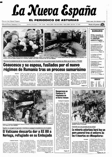 Portada Martes 26 de Diciembre de 1989