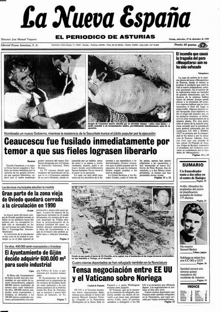 Portada Miércoles 27 de Diciembre de 1989