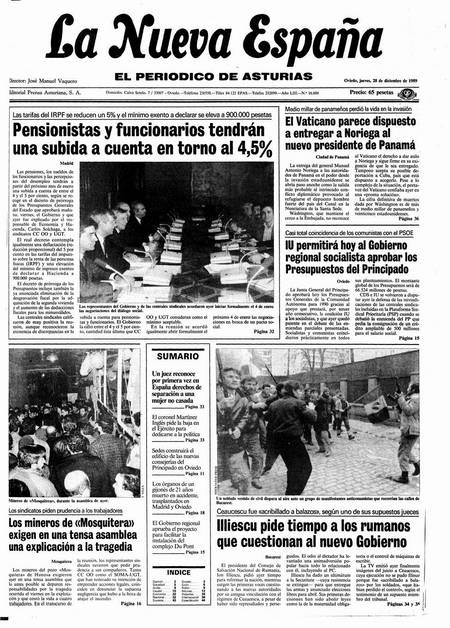 Portada Jueves 28 de Diciembre de 1989