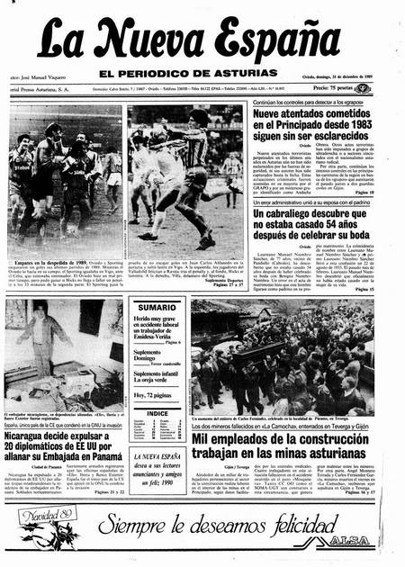 Portada Domingo 31 de Diciembre de 1989