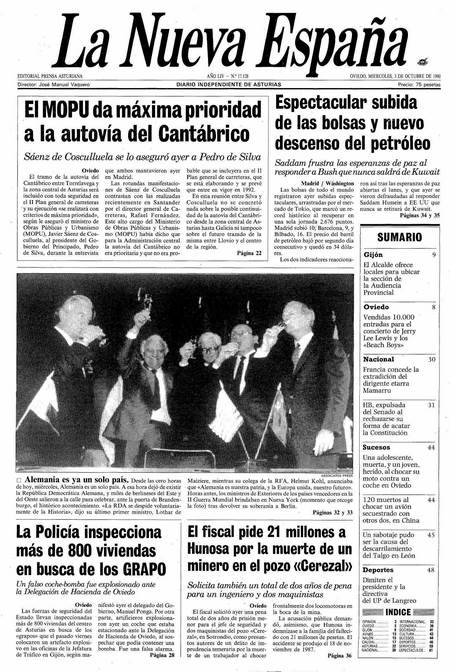 Portada Miércoles 3 de Octubre de 1990