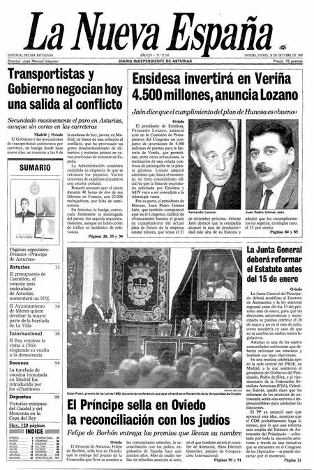 Portada Jueves 18 de Octubre de 1990