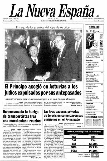Portada Viernes 19 de Octubre de 1990