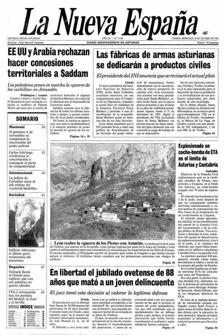 Portada Miércoles 24 de Octubre de 1990
