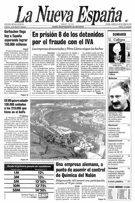 Portada Viernes 26 de Octubre de 1990