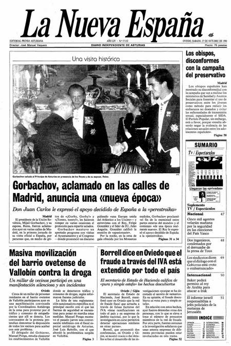 Portada Sábado 27 de Octubre de 1990