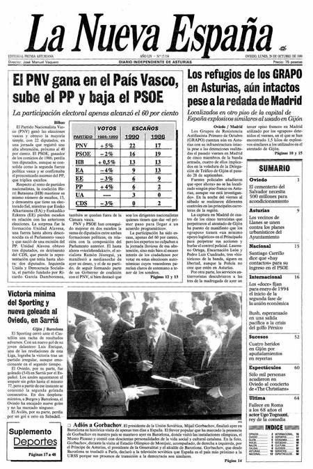 Portada Lunes 29 de Octubre de 1990