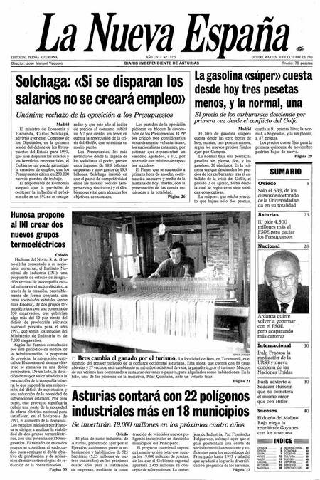 Portada Martes 30 de Octubre de 1990