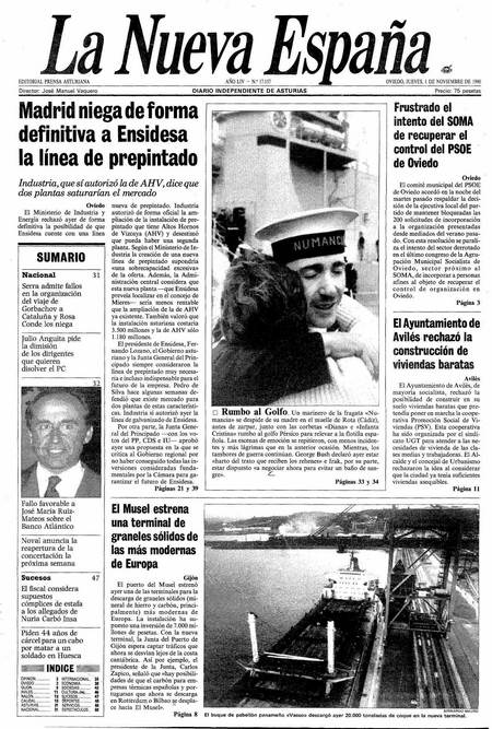 Portada Jueves 1 de Noviembre de 1990