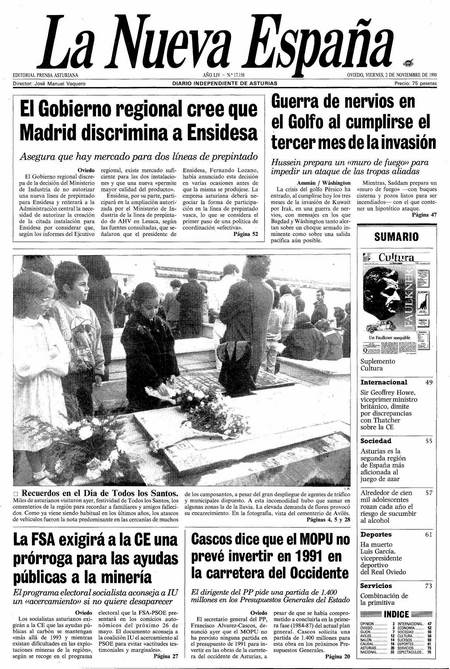 Portada Viernes 2 de Noviembre de 1990