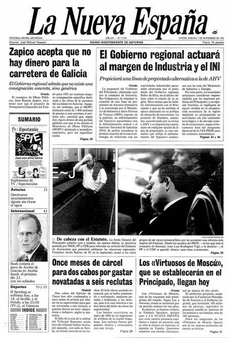 Portada Sábado 3 de Noviembre de 1990