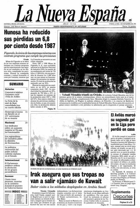 Portada Lunes 5 de Noviembre de 1990