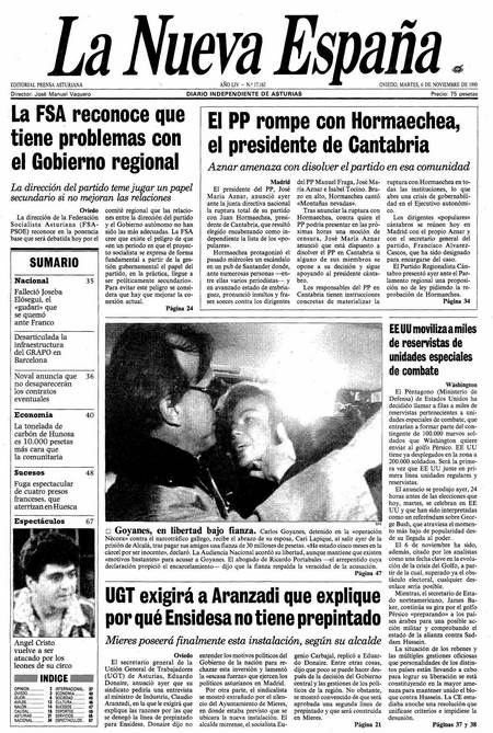 Portada Martes 6 de Noviembre de 1990