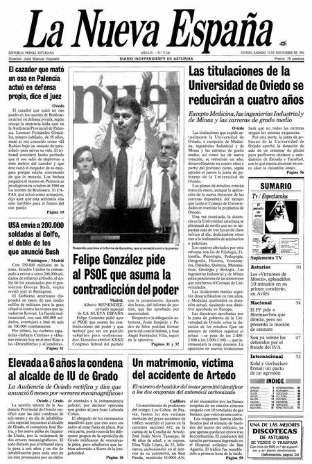 Portada Sábado 10 de Noviembre de 1990