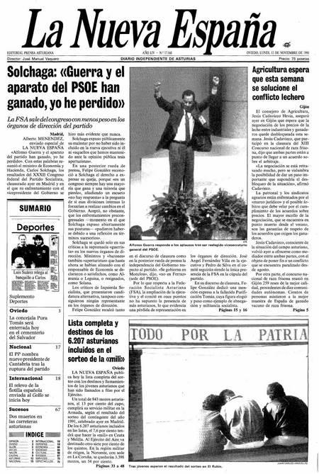 Portada Lunes 12 de Noviembre de 1990
