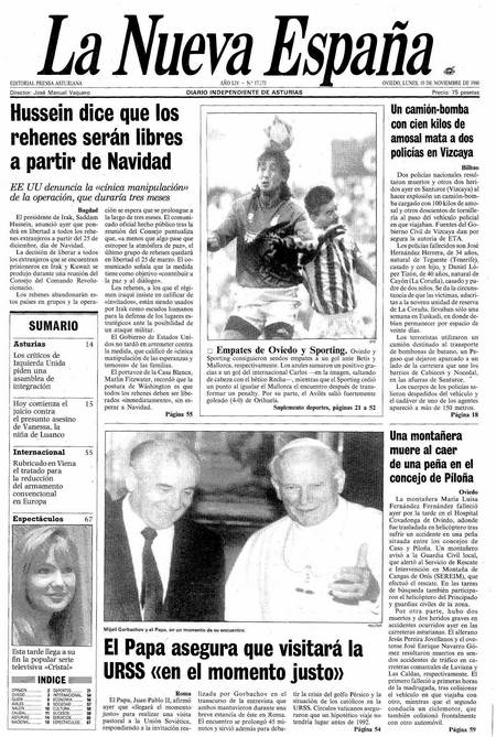 Portada Lunes 19 de Noviembre de 1990