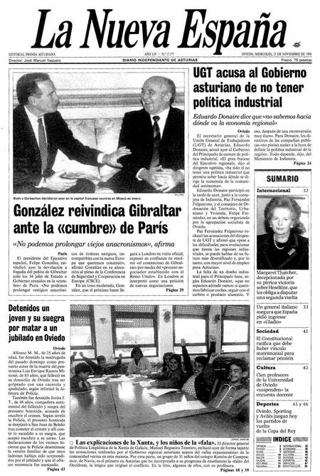 Portada Miércoles 21 de Noviembre de 1990