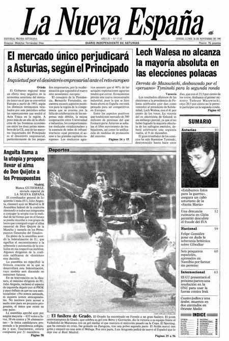 Portada Lunes 26 de Noviembre de 1990
