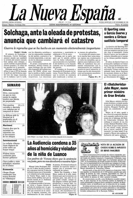 Portada Miércoles 28 de Noviembre de 1990
