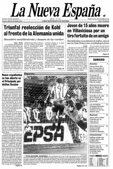 Portada Lunes 3 de Diciembre de 1990