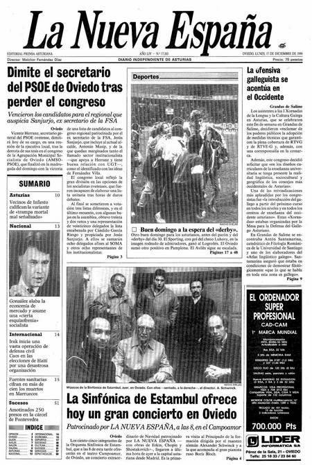 Portada Lunes 17 de Diciembre de 1990