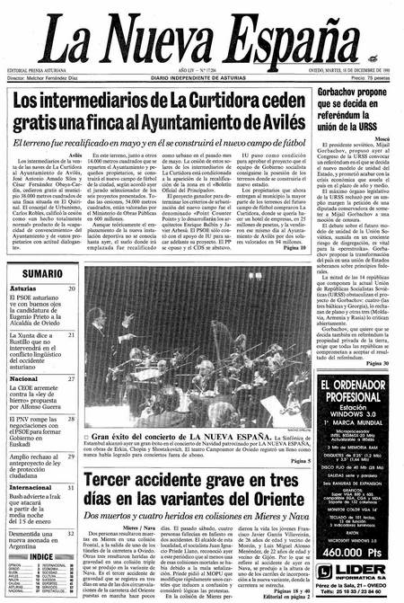 Portada Martes 18 de Diciembre de 1990
