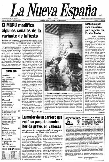 Portada Miércoles 19 de Diciembre de 1990